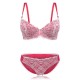 Lace Floral Half Cup Padded Gather Rims Sexy Adjustable Bra Set