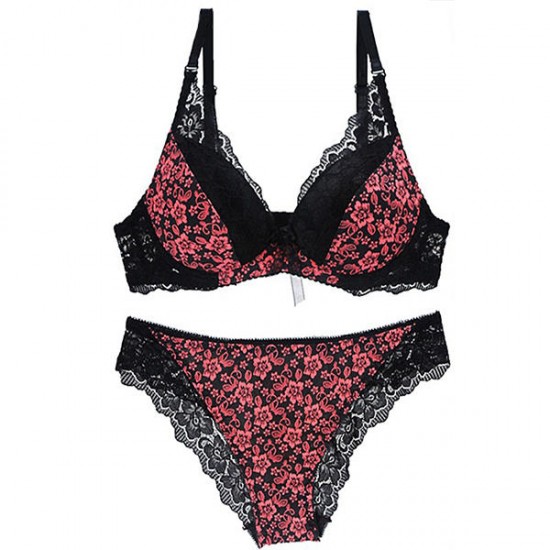 Lace Underwire Floral Printing Adjusted Bra Set Lingerie