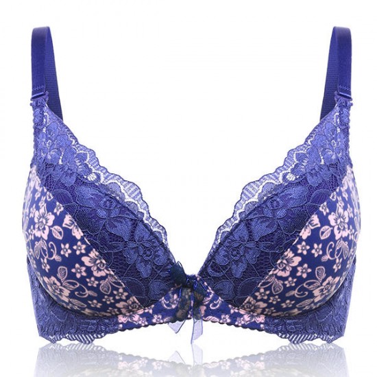 Lace Underwire Floral Printing Adjusted Bra Set Lingerie