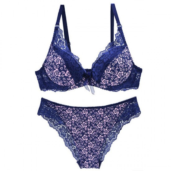 Lace Underwire Floral Printing Adjusted Bra Set Lingerie