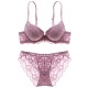 Lace-trim Embroidery Jacquard Hollow Out Underwire Bra Set