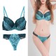 Plus Size D-E Cup Push Up Printed Lace Trimmed Full Coverage Bra Set