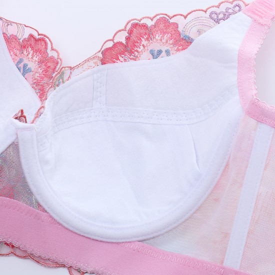 3/4 Cup Underwire Push Up Embroidery Bra