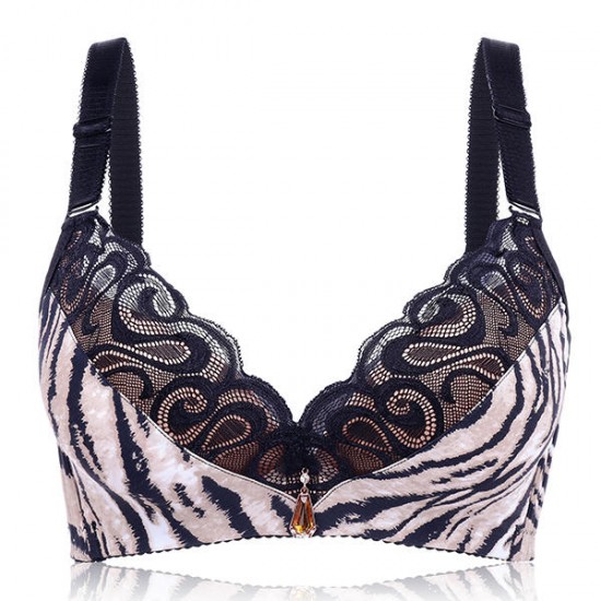 Sexy Dark V Leopard Printed Underwire Lacy Push Up Adjustment Thin Bras