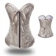 Apricot Satin Embroidered Printing Bow Zipper Overbust Corset