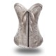 Apricot Satin Embroidered Printing Bow Zipper Overbust Corset