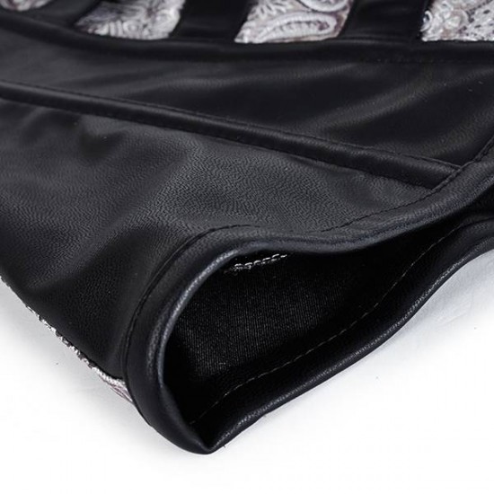 Black Steampunk Steel Bone Corset Button Zipper Leather Overbust Bustiers Waist Trainner