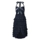 Elegant Lace Mesh Halter Pleated Corset Dress Slit Front Bustiers
