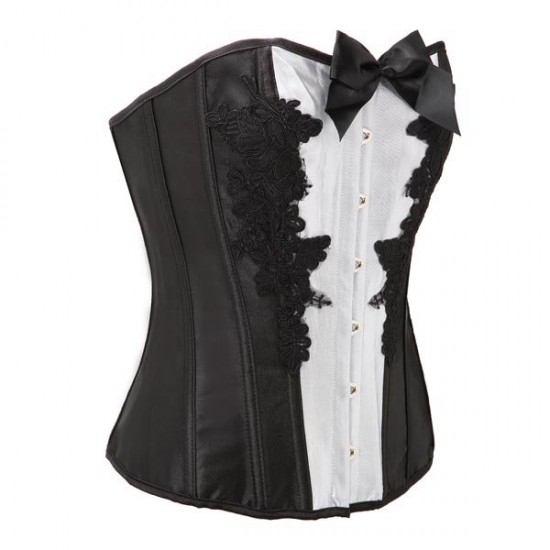 Sexy Black White Flower Lace Bowknot Overbust Strapless Corset Busiter