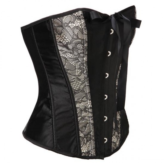 Sexy Women Black Bowknot Printing Metal Buckle OVerbust Corset