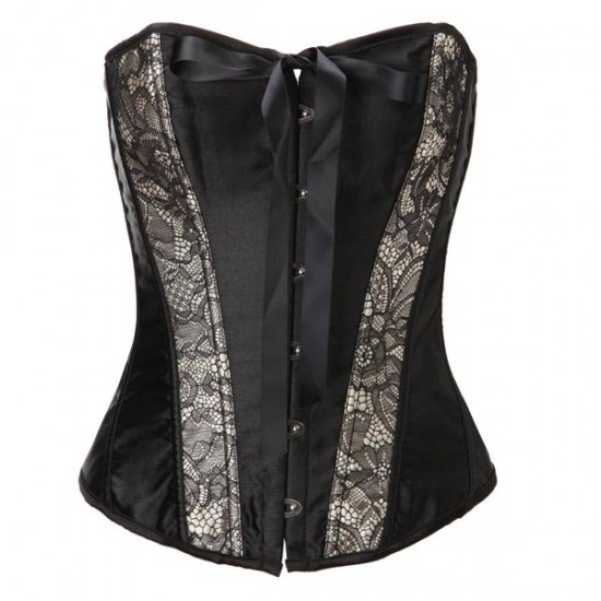 Sexy Women Black Bowknot Printing Metal Buckle OVerbust Corset