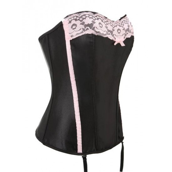 Sexy Women Lace Satin Overbust Corset Bustier