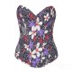 Sexy Women Satin Colorful Flower Pattern Corset Bustier With G-string