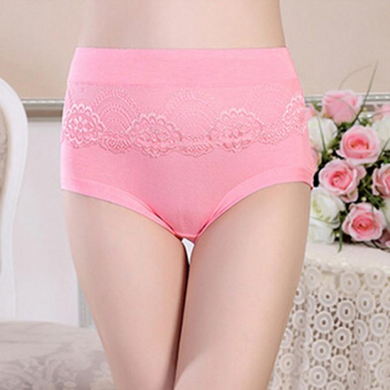 3XL Women Seamless Lace Embroidery Modal Mid Rise Large Size Briefs Underwear