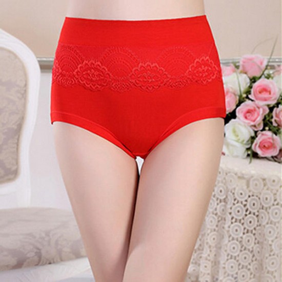3XL Women Seamless Lace Embroidery Modal Mid Rise Large Size Briefs Underwear