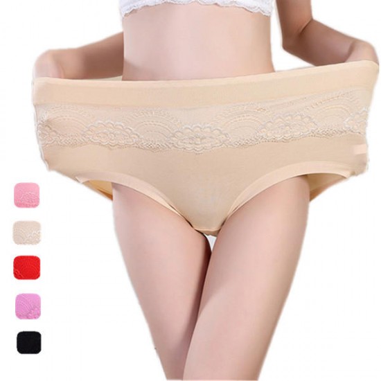 3XL Women Seamless Lace Embroidery Modal Mid Rise Large Size Briefs Underwear