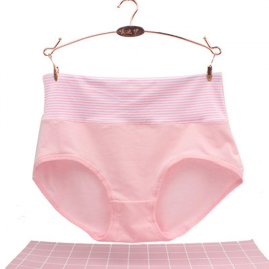 Candy Color Stripe High Waist Seamless Cotton Underwear Briefs