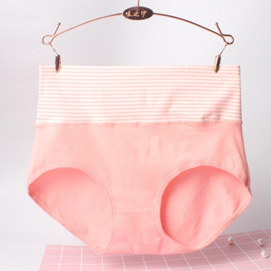 Candy Color Stripe High Waist Seamless Cotton Underwear Briefs