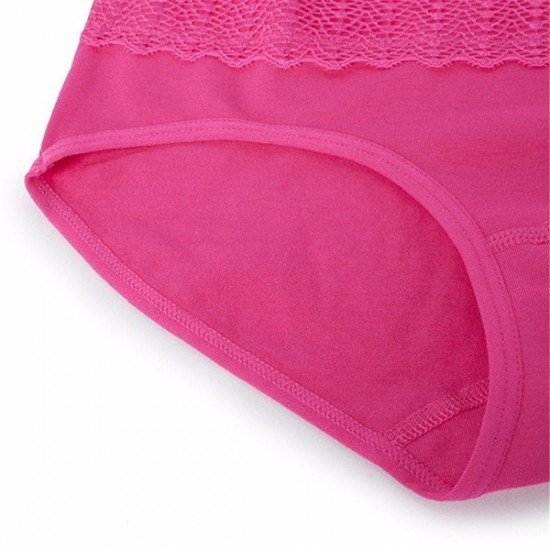 Women Comfy Soft Cotton Mid Waist Underwear Sexy Lace Breathable Hips Up Panties Briefs