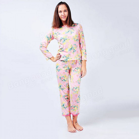 Autumn Women Lady Loose Cotton Leisure Home Sleepwear Milk Silk Pajamas Sets Lungewear