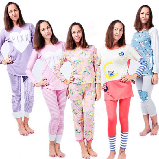 Autumn Women Lady Loose Cotton Leisure Home Sleepwear Milk Silk Pajamas Sets Lungewear