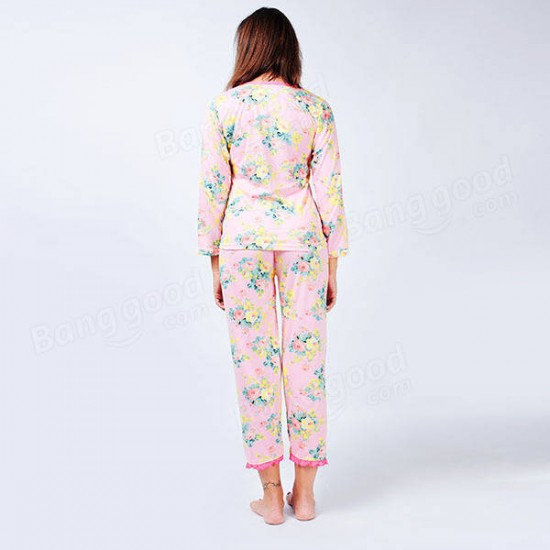 Autumn Women Lady Loose Cotton Leisure Home Sleepwear Milk Silk Pajamas Sets Lungewear