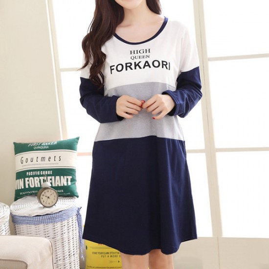 Comfy Casual Home Dress Long Sleeve Round Collar Cartoon Pattern Soft Nightdress For Momen