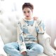 Comfy Thicken Coral Velvet Floral Printing Pajamas Flannel Long Sleeve Sleepwear Sets For Woman
