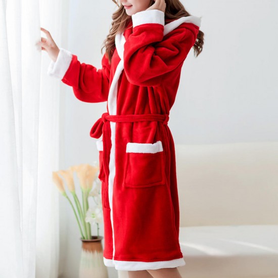 Coral Fleece Homewear With Hat Thick Robes Keep Warm Nightgown