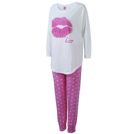 Cotton Long Sleeve length Pants Red Lips Lounge Sleepwear Set