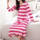 Cotton Stripe Homewear Nine Points Sleeve Split Leg Nightgown