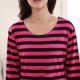 Cotton Stripe Homewear Nine Points Sleeve Split Leg Nightgown