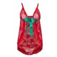 Plus Size Sexy Red Lace Green Bow Open-front Honeymoon Strawberry Lingerie Set Babydoll