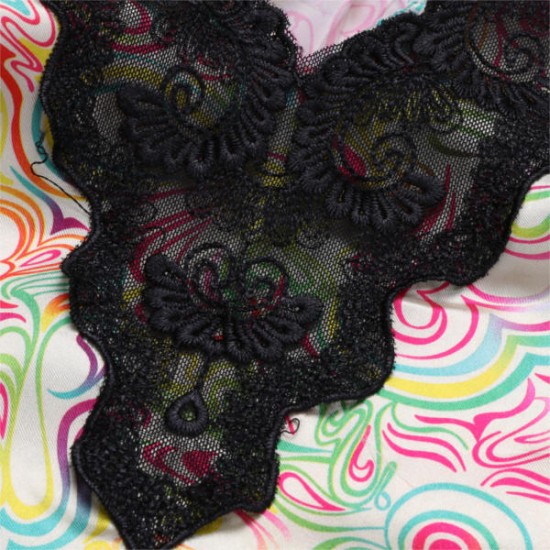 Women Printing V Neck Sleepwear Lace Perspective Bowknot Sling Nightdress