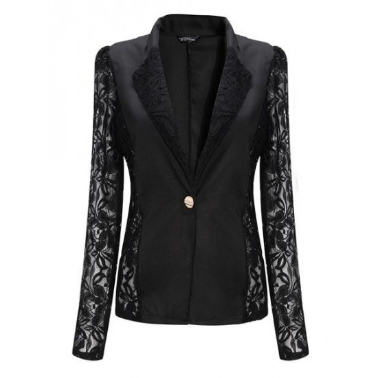 Casual Long Sleeve Lace Splicing Floral V-Neck Blazer