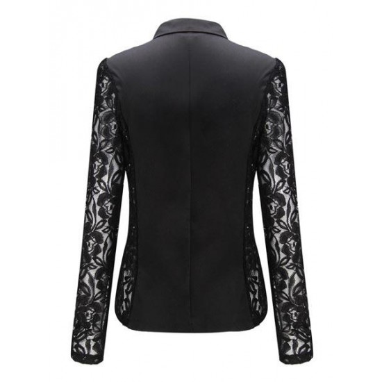 Casual Long Sleeve Lace Splicing Floral V-Neck Blazer