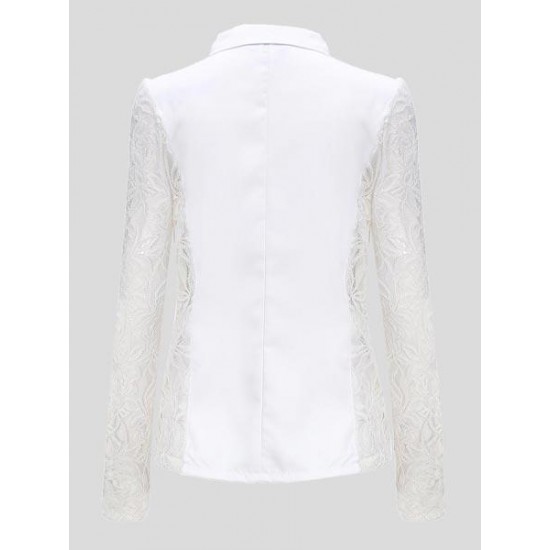 Casual Long Sleeve Lace Splicing Floral V-Neck Blazer