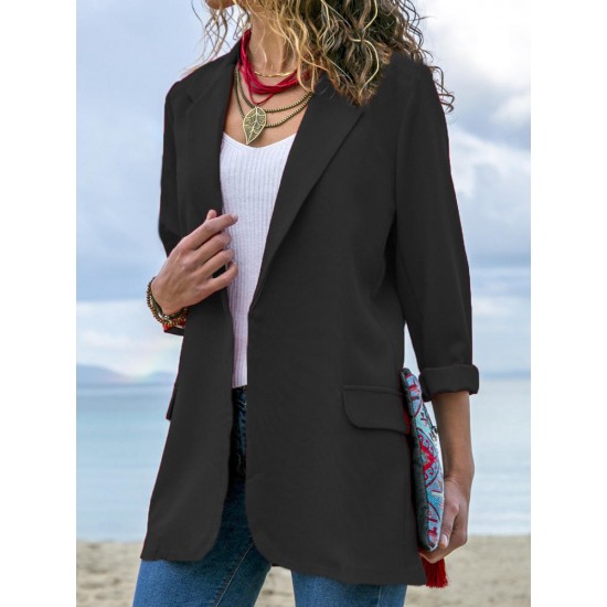 Women Autumn Long Sleeve Office Casual Fit Turn-Down Collar Blazers