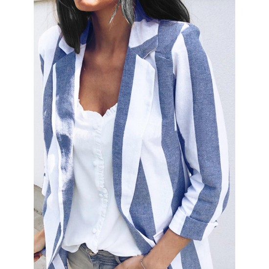 Women Casual Long Sleeve Stripe Office Outerwear Blazers