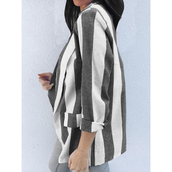 Women Casual Long Sleeve Stripe Office Outerwear Blazers