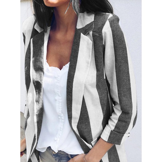 Women Casual Long Sleeve Stripe Office Outerwear Blazers