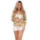 Women Printing Lapel Three Quarter Sleeve Casual Slim Short Blazers