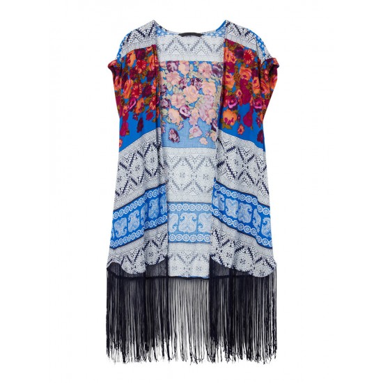 Bohemian Printed Tassels Women Beach Cardigan Short Sleeve