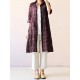 Casual Women Cotton Turn-Down Collar 3/4 Sleeve Plaid Button Long Cardigans