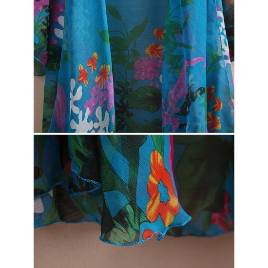 Casual Women Floral Printed 3/4 Sleeve Sheer Kimonos