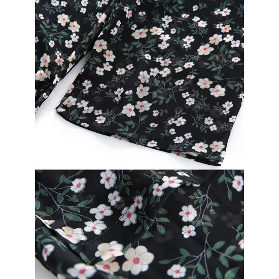 Casual Women Floral Printed Short Sleeve Mid Long Cardigans