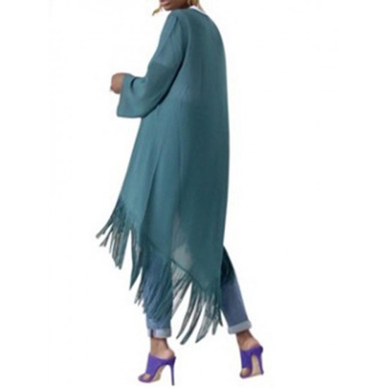 Casual Women Irregular Hem Tassel Cloak Shawl Cardigans