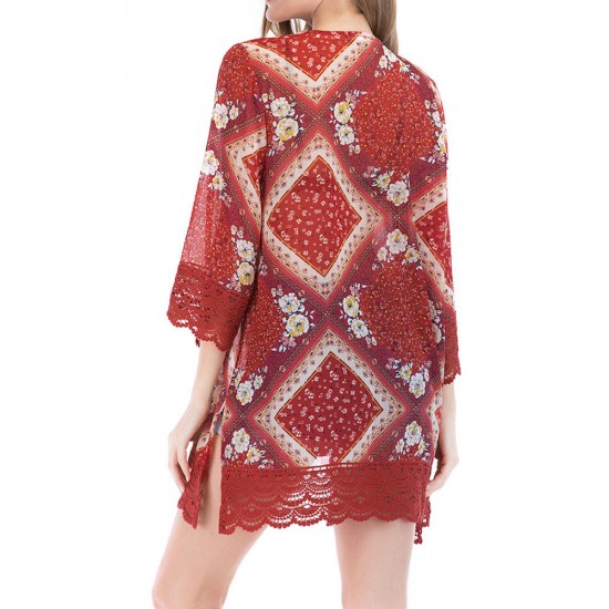 Casual Women Lace Patchwork Half Sleeves Cardigans
