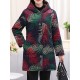 Autumn Winter Fleece Thicken Print Hooded Long Sleeve Coats