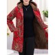 Autumn Winter Fleece Thicken Print Hooded Long Sleeve Coats